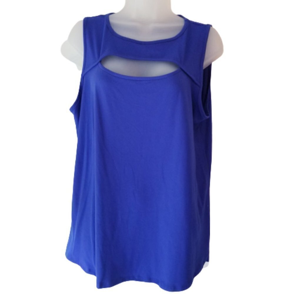 Plus Size Stretch Cutout Sleeveless Blue Top π·